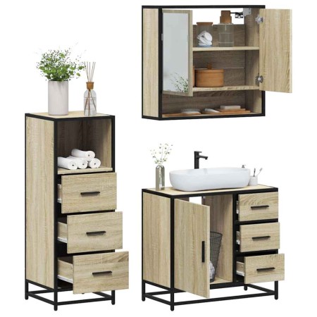 Set de muebles de baño 3 pzas madera contrachapada roble Sonoma de , Muebles de baño - Ref: Foro24-3301046, Precio: 238,79 €,...
