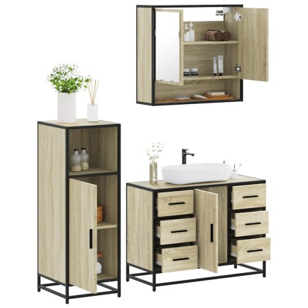 Set de muebles de baño 3 pzas madera contrachapada roble Sonoma de , Muebles de baño - Ref: Foro24-3300991, Precio: 251,87 €,...