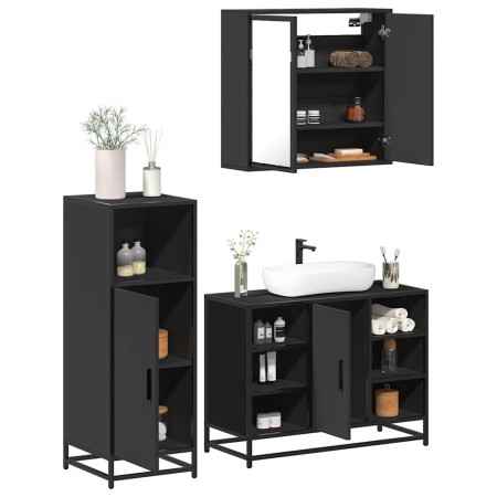 Juego de muebles de baño 3 pzas madera contrachapada negro de , Muebles de baño - Ref: Foro24-3300970, Precio: 233,30 €, Desc...