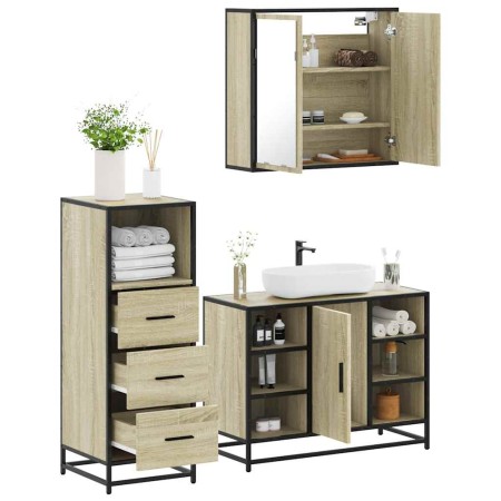 Set de muebles de baño 3 pzas madera contrachapada roble Sonoma de , Muebles de baño - Ref: Foro24-3301031, Precio: 228,71 €,...