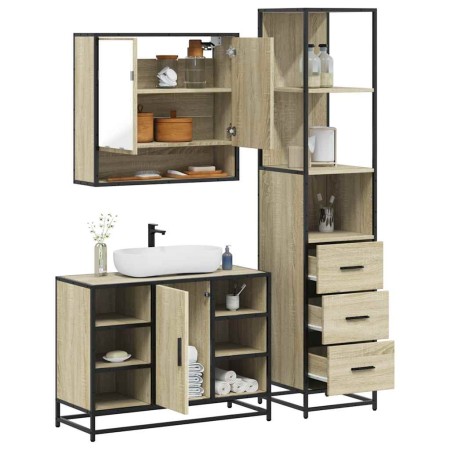 Set de muebles de baño 3 pzas madera contrachapada roble sonoma de , Muebles de baño - Ref: Foro24-3301181, Precio: 260,69 €,...