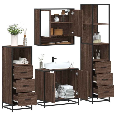 Set de muebles baño 4 pzas madera contrachapada roble marrón de , Muebles de baño - Ref: Foro24-3301279, Precio: 326,76 €, De...