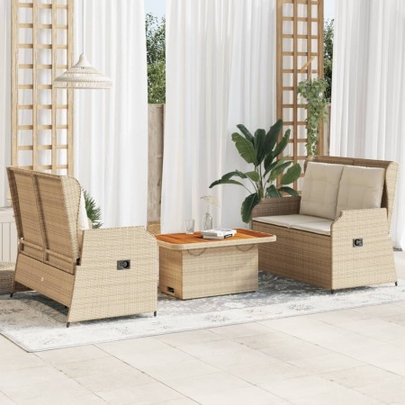 Set muebles de jardín 3 piezas y cojines ratán sintético beige en Conjuntos de jardín | Comprar online en Foru.es