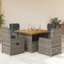 Set comedor de jardín 5 piezas con cojines ratán sintético gris en Conjuntos de jardín | Comprar online en Foru.es