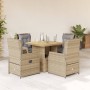 Set comedor de jardín 5 pzas con cojines ratán sintético beige en Conjuntos de jardín | Comprar online en Foru.es