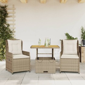 Sillas y mesita de jardín 3 piezas ratán sintético cojín beige en Conjuntos de jardín | Comprar online en Foru.es