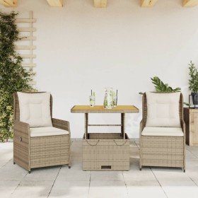 Sillas y mesita de jardín 3 piezas ratán sintético cojín beige en Conjuntos de jardín | Comprar online en Foru.es