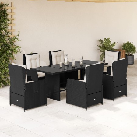 Set de comedor de jardín 7 pzas y cojines ratán sintético negro en Conjuntos de jardín | Comprar online en Foru.es