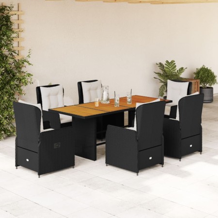 Set de comedor de jardín 7 pzas y cojines ratán sintético negro en Conjuntos de jardín | Comprar online en Foru.es