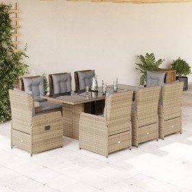 Set comedor de jardín 9 pzas con cojines ratán sintético beige en Conjuntos de jardín | Comprar online en Foru.es