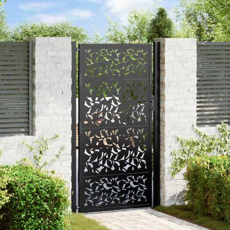 Puerta de jardín de diseño de hojas de acero negra 105x180 cm de , Puertas de jardín - Ref: Foro24-4100962, Precio: 254,66 €,...