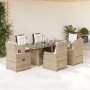 Set comedor de jardín 7 pzas con cojines ratán sintético beige en Conjuntos de jardín | Comprar online en Foru.es