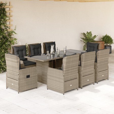 Set comedor de jardín 9 pzas cojines ratán sintético gris claro en Conjuntos de jardín | Comprar online en Foru.es