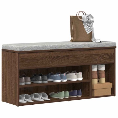 Banco zapatero madera de ingeniería marrón roble 102x30,5x45 cm de , Zapateros y organizadores de calzado - Ref: Foro24-85914...
