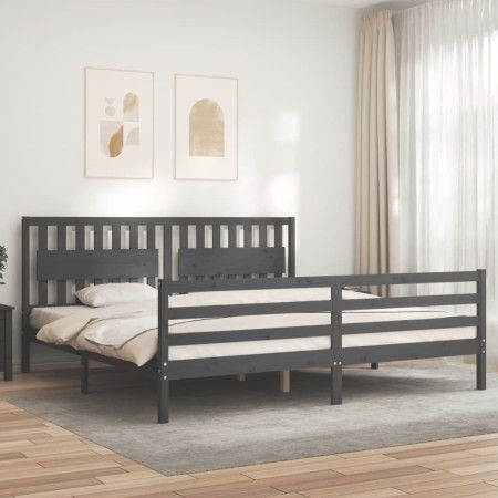 Estructura de cama con cabecero madera maciza gris 200x200 cm de vidaXL, Camas y somieres - Ref: Foro24-3194333, Precio: 187,...