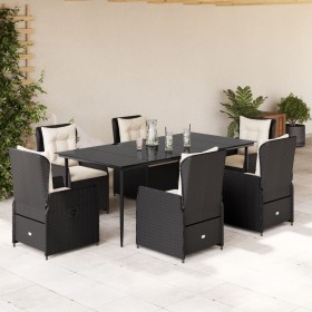 Set de comedor de jardín 7 pzas y cojines ratán sintético negro en Conjuntos de jardín | Comprar online en Foru.es