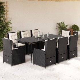 Set de comedor de jardín 9 pzas y cojines ratán sintético negro en Conjuntos de jardín | Comprar online en Foru.es
