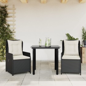 Set comedor de jardín 3 pzas con cojines ratán sintético negro en Conjuntos de jardín | Comprar online en Foru.es