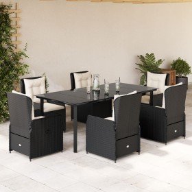 Set de comedor de jardín 7 pzas y cojines ratán sintético negro en Conjuntos de jardín | Comprar online en Foru.es