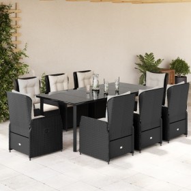 Set de comedor de jardín 9 pzas y cojines ratán sintético negro en Conjuntos de jardín | Comprar online en Foru.es