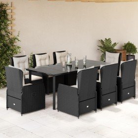 Set de comedor de jardín 9 pzas y cojines ratán sintético negro en Conjuntos de jardín | Comprar online en Foru.es