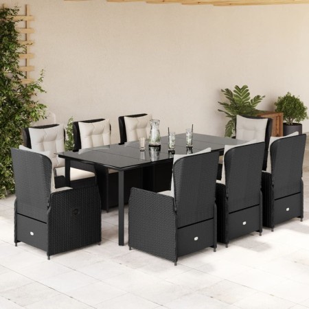 Set de comedor de jardín 9 pzas y cojines ratán sintético negro en Conjuntos de jardín | Comprar online en Foru.es