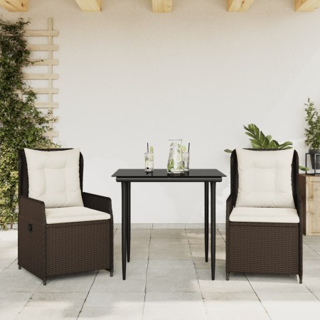 Set comedor de jardín 3 piezas y cojines ratán sintético marrón en Conjuntos de jardín | Comprar online en Foru.es