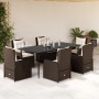 Set comedor de jardín 7 pzas con cojines ratán sintético marrón en Conjuntos de jardín | Comprar online en Foru.es