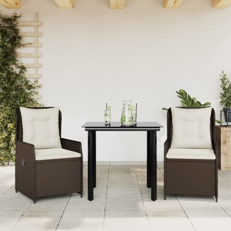 Set comedor de jardín 3 piezas y cojines ratán sintético marrón en Conjuntos de jardín | Comprar online en Foru.es
