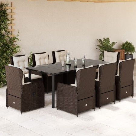 Set comedor para jardín 9 pzas y cojines ratán sintético marrón en Conjuntos de jardín | Comprar online en Foru.es