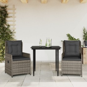 Set comedor de jardín 3 piezas con cojines ratán sintético gris en Conjuntos de jardín | Comprar online en Foru.es