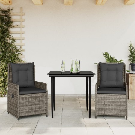 Set comedor de jardín 3 piezas con cojines ratán sintético gris en Conjuntos de jardín | Comprar online en Foru.es