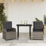 Set comedor de jardín 3 piezas con cojines ratán sintético gris en Conjuntos de jardín | Comprar online en Foru.es