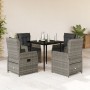 Set comedor de jardín 5 piezas con cojines ratán sintético gris en Conjuntos de jardín | Comprar online en Foru.es