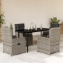 Set comedor de jardín 5 piezas con cojines ratán sintético gris en Conjuntos de jardín | Comprar online en Foru.es
