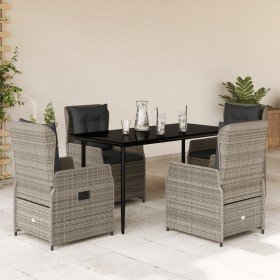 Set comedor de jardín 5 piezas con cojines ratán sintético gris en Conjuntos de jardín | Comprar online en Foru.es