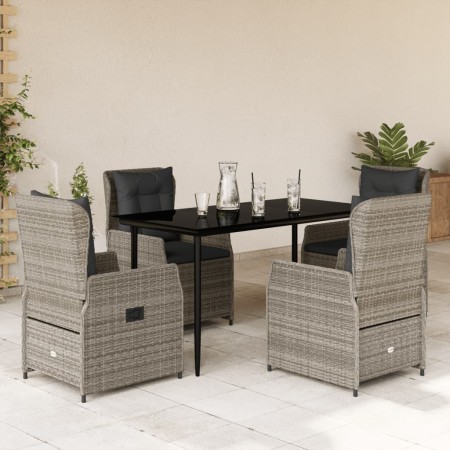 Set comedor de jardín 5 piezas con cojines ratán sintético gris en Conjuntos de jardín | Comprar online en Foru.es