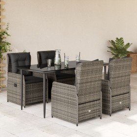 Set comedor de jardín 5 piezas con cojines ratán sintético gris en Conjuntos de jardín | Comprar online en Foru.es
