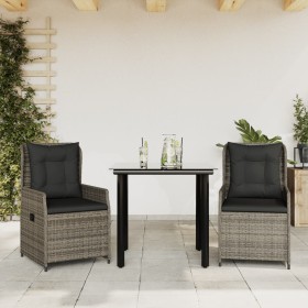 Set comedor de jardín 3 piezas con cojines ratán sintético gris en Conjuntos de jardín | Comprar online en Foru.es