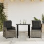 Set comedor de jardín 3 piezas con cojines ratán sintético gris en Conjuntos de jardín | Comprar online en Foru.es