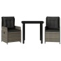 Set comedor de jardín 3 piezas con cojines ratán sintético gris en Conjuntos de jardín | Comprar online en Foru.es