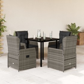 Set comedor de jardín 5 piezas con cojines ratán sintético gris en Conjuntos de jardín | Comprar online en Foru.es