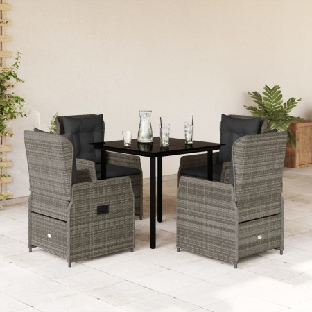 Set comedor de jardín 5 piezas con cojines ratán sintético gris en Conjuntos de jardín | Comprar online en Foru.es