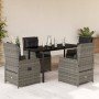 Set comedor de jardín 5 piezas con cojines ratán sintético gris en Conjuntos de jardín | Comprar online en Foru.es