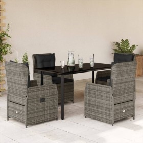 Set comedor de jardín 5 piezas con cojines ratán sintético gris en Conjuntos de jardín | Comprar online en Foru.es