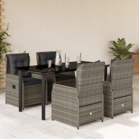 Set comedor de jardín 5 piezas con cojines ratán sintético gris en Conjuntos de jardín | Comprar online en Foru.es