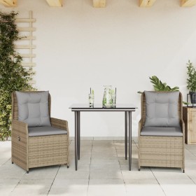 Set comedor de jardín 3 pzas con cojines ratán sintético beige en Conjuntos de jardín | Comprar online en Foru.es