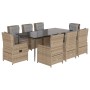 Set comedor de jardín 9 pzas con cojines ratán sintético beige en Conjuntos de jardín | Comprar online en Foru.es