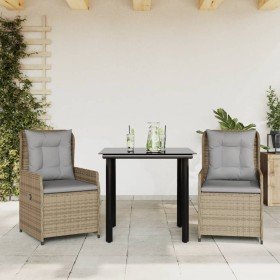 Set comedor de jardín 3 pzas con cojines ratán sintético beige en Conjuntos de jardín | Comprar online en Foru.es