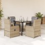 Set comedor de jardín 5 pzas con cojines ratán sintético beige en Conjuntos de jardín | Comprar online en Foru.es